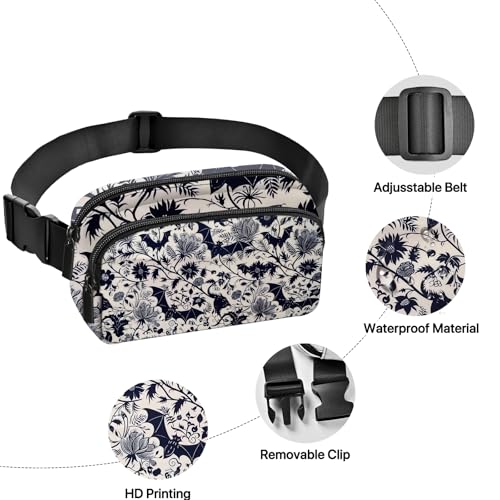 Bat Fanny Pack Women Fashion Belt Bag Waterproof Adjustable Strap Waist Pouch Casual Workout Travel Cycling Running - color: White