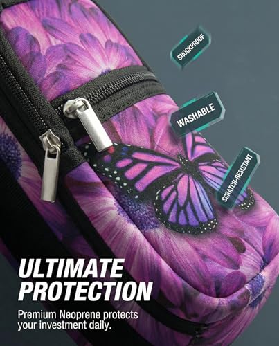 AUPET Water Bottle Sling Bag Sleeve Holder Carrier 25/32/40/64 oz,Insulated Crossbody Water Bottle Case Cover with Strap and Pockets for Men/Women Walking Hiking - color: purple butterfly flower, size: 40oz