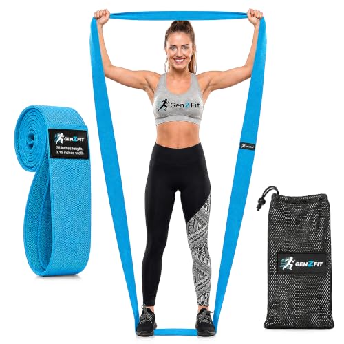 Premium 76" Extra Long Resistance Band for Working Out, 3" Wide Non-Slip Fabric Exercise Band for Stretching, Yoga, Strength Training & Physical Therapy - color: Blue