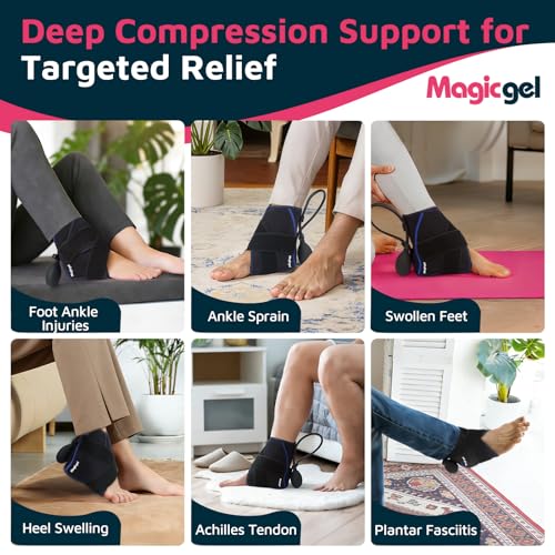 Magic Gel Compression Ankle Ice Pack Wrap – Ice Pack for Ankle Sprain, Swelling, Heel Pain & Achilles Tendonitis – Cold Therapy Wrap for Ankle, Heel & Foot with Air Pump Compression, 2 Extra Gel Packs