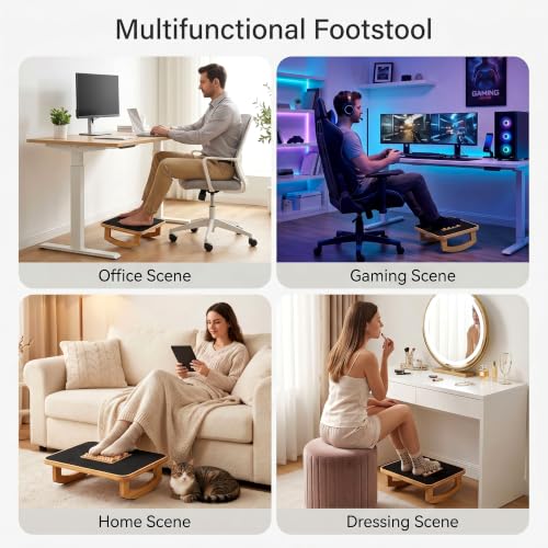 Bamboo Under Desk Foot Rest Foot Stool Rocking Footrest (Nature Semicircle) - color: Nature, size: Semicircle