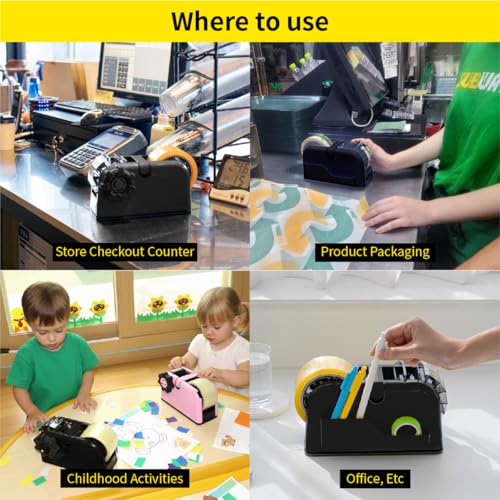[TENDO°] TENDO Multi-Section Tape Dispenser, Custom Width Tape Cutter with 4 Cutting Sections, Built-in Safety Blade, Ergonomic Grip for Packing and Office Use, ZO-508(Black) - color: Black