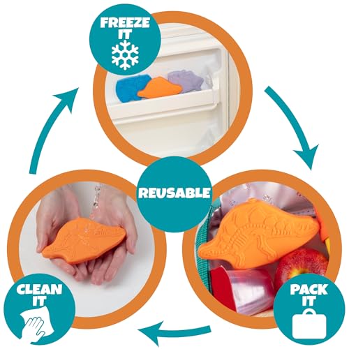 Kids Hard Ice Packs 3 Pack, Slim Reusable Freezer Packs for Lunch Boxes - color: Dinosaur