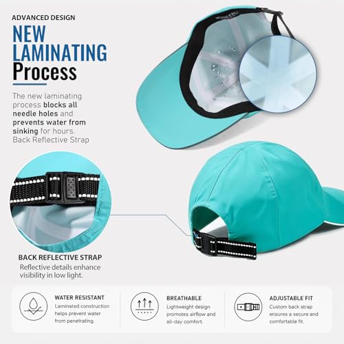 Waterproof Baseball Cap Running Hat Mens Womens Rain Hat Quick Dry Golf Hat with Sweatband Outdoor Breathable Sports Cap - color: Light Aqua