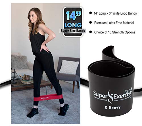USA 14" x 3" Extra Long Latex Free Mini Loop Bands in 3, 5, 10 Pack Sets. 10 Strengths for Resistance Training, Stretching, Yoga, Toning. Plus an Exclusive iPhone App and E-Book. - color: t. Black X HEAVY Loop Band 5 Pack