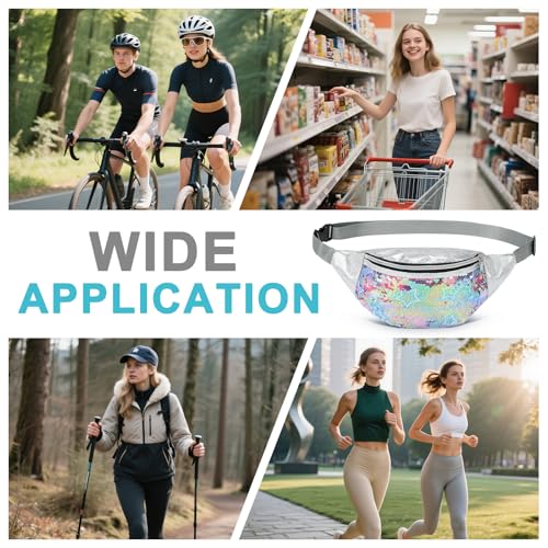 Holographic Sequined Fanny Packs for Women, Waist Belt Bag Fashion, Crossbody Bum Bag for Running, Sky Blue - color: Colorful Red