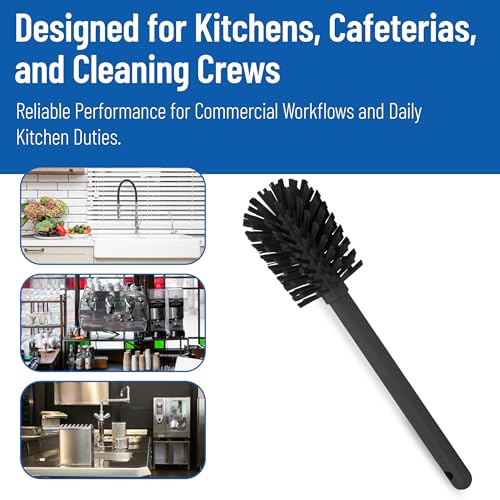 SPARTA 12 Inch Bottle Brush with Polyester Bristles and Plastic Handle, Color Coded, Large Round Head Cleaner for Bottles Jars and Food Service Equipment, Black - color: Black