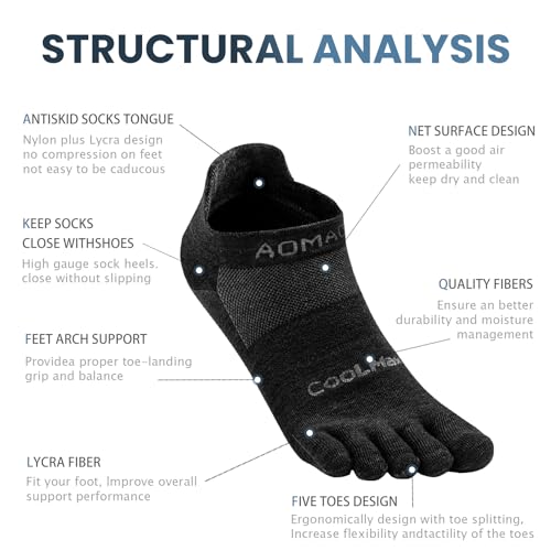 Toe Socks for Men and Women Athletic Running Coolmax Five Finger Ankle/Quarter Socks Breathable Lightweight, 3 Pairs - color: E4110# Black, size: Large