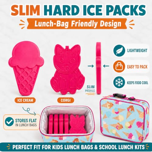 Kids Hard Ice Packs 12 Pack, Slim Reusable Freezer Packs for Lunch Boxes - color: 12 Pack Variety