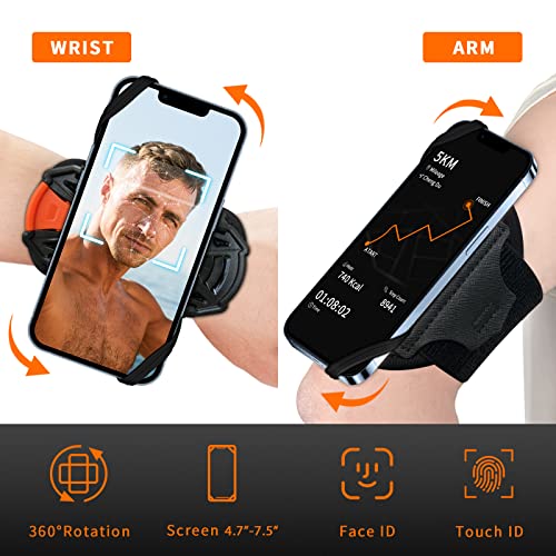 Running Armband 360°Rotatable,Arm Band for Phone Fits All 4''-6.5'' Smartphones,Compatible with iPhone 17/16/15pm/p,Workout Cellphone Holder with Key Holder,for Running Hiking Biking Walking