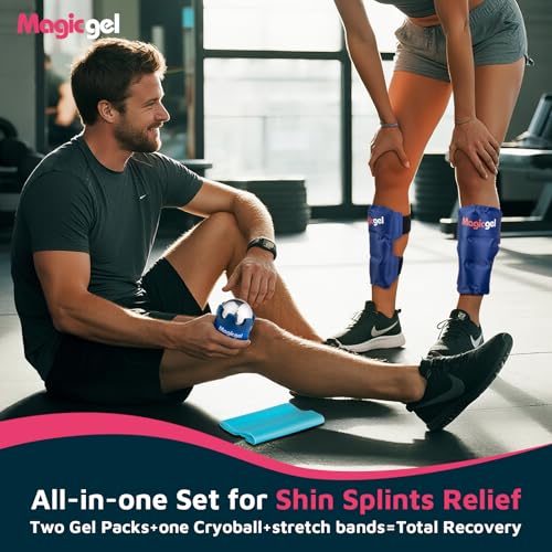 Shin Splint Relief: Hot & Cold Packs, Cryoball & Stretch Bands for Shin Splints | Hot & Cold Therapy for Leg Pain Relief | by Magic Gel - style: Shin Ice Pack Set