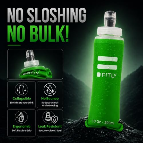 FITLY Soft Flask Running Water Bottle - Collapsible Hydration Flask - color: Forest Green, size: 10 Ounces