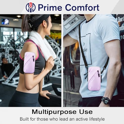 Prime Comfort Armband Cell Phone Holder, Crossbody Phone Purse for Running Walking, Adjustable Strap Phone Pouch Holster for Men Women - color: Purple