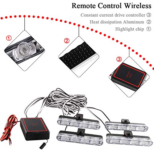 4x4 LED 4 in 1 Surface Mount Grill Light DC12V Remote Emergency Flashing Beacon Lamp Ambulance Police Light Strobe Warning External Light For Truck Trailer Caravan Van (Blue) - color: Blue, size: 4 in 1