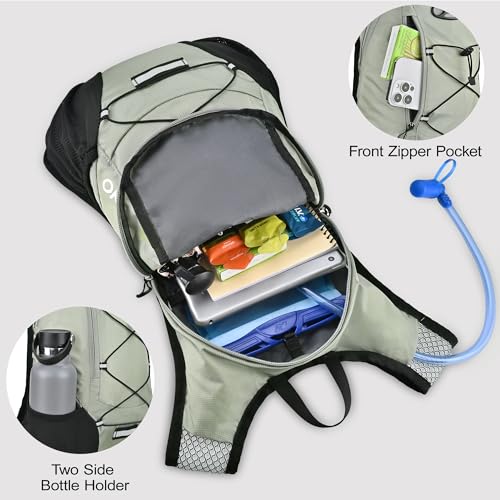 Lightweight Hydration Backpack, Running Backpack with 2L Water Bladder - color: Light Grass Green