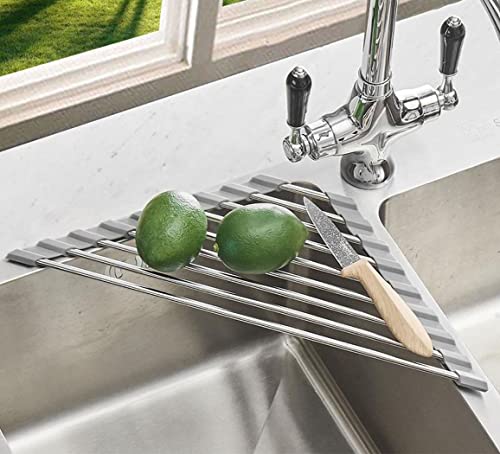 Ahyuan Roll up Dish Drying Rack Over The Sink Kitchen Roll up Sink Drying Rack Portable Dish Drainer Foldable Dish Drying Rack (Warm Gray, Triangle 16.3''X9.4'') - color: Warm Gray, size: Triangle 16.3 inches x 9.4 inches
