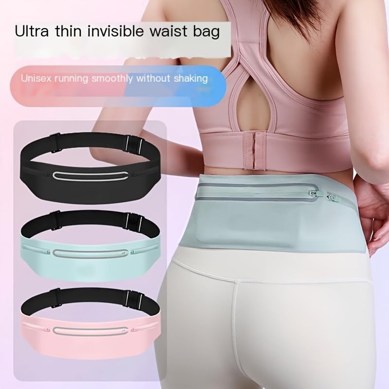 Ultra Thin Unisex Belt Bag, Adjustable Buckle Waist Pouch Fit 7.5 Inch Phone Lightweight for Running Travel Cycling (Black)