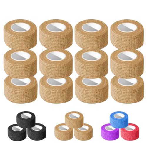12 Pack 1 Inch x 5 Yards Self Adhesive Bandage Breathable (1 lnch Tan) - color: Tan, size: 1 Inch