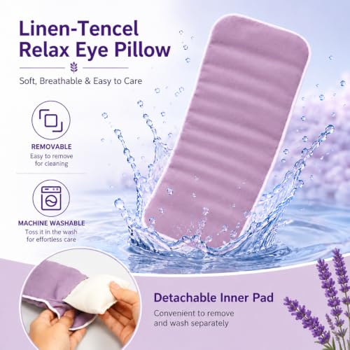 Lavender Weighted Eye Pillow with Washable Linen Cover - color: Purple