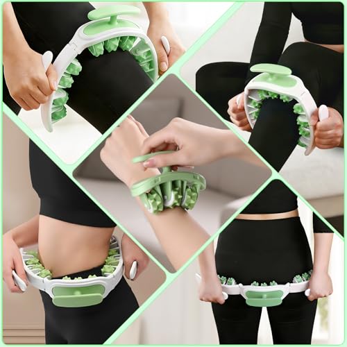 Cellulite Massage Roller & Tool - Lymphatic Drainage Massager, Deep Fascia Release Muscle Roller for Legs, Thighs, Hips, Buttocks, and Abdomen, Anti Cellulite Remover with Travel Pouch (Green)