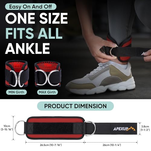 APEXUP Ankle Strap for Cable Machine, Ankle Resistance Bands, Cable Kick Back Ankle Straps for Gym, Glute Workouts, Leg Extensions, Adjustable Straps with Neoprene Padding - color: Red, style: Pair