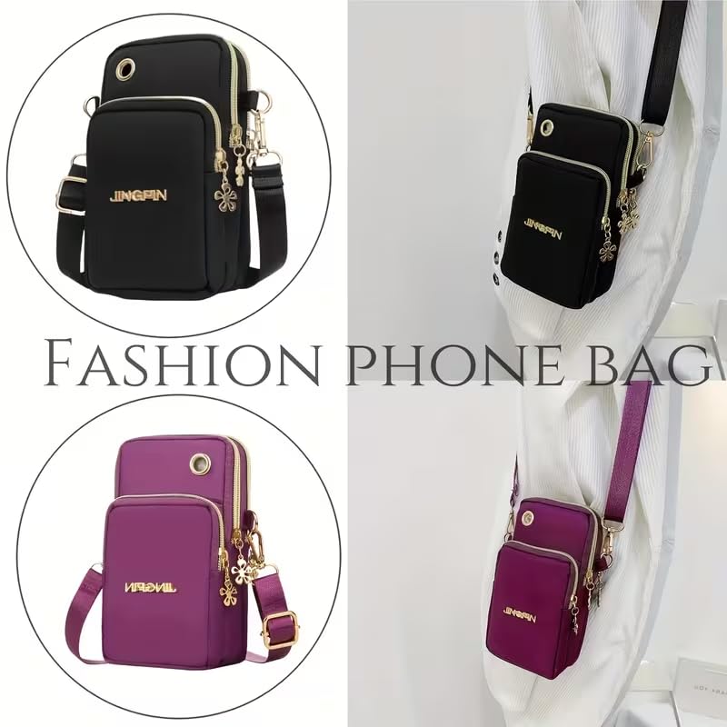 Crossbody Phone Bag Universal Armbands Phone Holder Pouch Case With Earphone Hole, Shoulder Handbag With Adjustable Strap - color: Purple