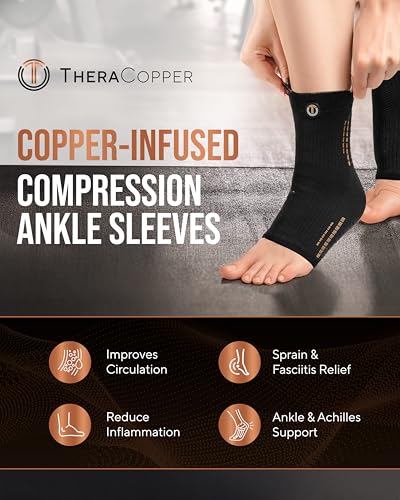 TheraCopper Copper Ankle Brace for Men & Women (XX-Large, 2 Pack) - size: XX-Large