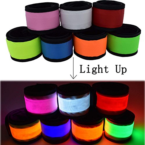 LED Glow Slap Bracelets Light Up Wristbands Flashing Arm Wrist Bands High Visibility Safety Gear Lights for Cycling Walking Running Concert Camping Outdoor Sports, Fits Women Men - color: White - (6 Pack) - New Packaging, Come With 2 Extra Button Battery