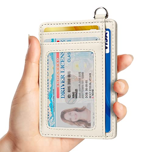 Slim Minimalist Front Pocket Wallet, RFID Blocking Credit Card Holder Wallet with Integrated D-Shackle for Men Women - color: Cowhide Beige
