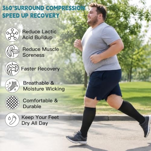 3/4 Pairs Wide Calf Compression Socks for Women Men 20-30 mmHg Knee High - color: Black, size: 3X-Large