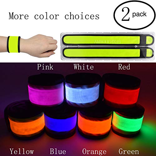 LED Glow Slap Bracelets Light Up Wristbands Flashing Arm Wrist Bands High Visibility Safety Gear Lights for Cycling Walking Running Concert Camping Outdoor Sports, Fits Women Men - color: 2 Pack - Yellow