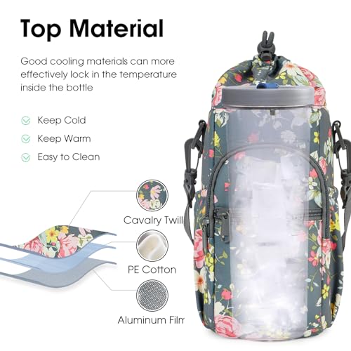 sportsnew 40oz Insulated Crossbody Water Bottle Sling Bag w/Phone Pocket - color: Rose