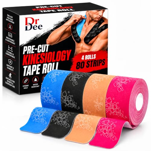 PreCut Kinesiology Tape 80 Strips 4 Rolls Elastic Athletic Sports Tape - style: Tape Roll