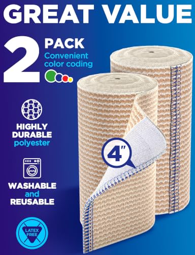 Premium Elastic Bandage Wrap - 4” (2pk) - Self-Closing Compression Bandage - size: 2 Pack, style: Elastic 4in