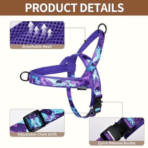 No Pull Dog Harness and Leash Set with Seatbelt Clip,Camo Purple,XL - color: No Reflective-Camo Purple, size: XL:Belly Chest-30.6''-39.2''