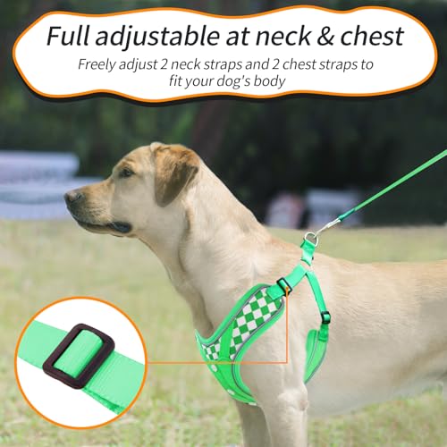 Dog Harness with Leash Set, No Pull Adjustable Step in Pet Vest - color: Green (denim), size: L