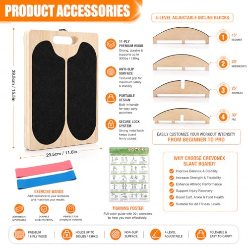 3-in-1 Adjustable Wooden Slant Board for Calf Stretching