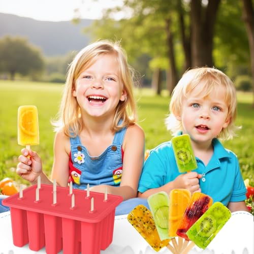 10-Cav Popsicle Molds, Silicone Ice Pop Mold for DIY Frozen Treats - color: Red