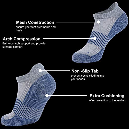 FOOTPLUS Copper Compression Socks,Unisex Cushioned Sole Arch Support Athletic Ankle/Crew Running Hiking Socks - color: 6 Pairs- Grey& Blue, size: Medium