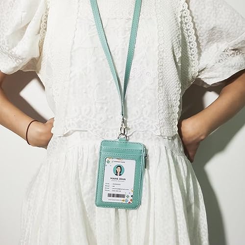 bolimoss 2-in-1 ID Badge Holder with Lanyard Wallet,Vertical ID Badge Card Holder with 1 Clear ID Window, 4 Credit Card Slots, 1 Side Zipper Pouch, Detachable Wristlet & Neck Lanyard (Green) - color: Green