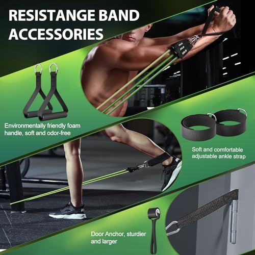 WHATAFIT Resistance Bands with Handles, 150 lb Exercise Bands Set - color: Green
