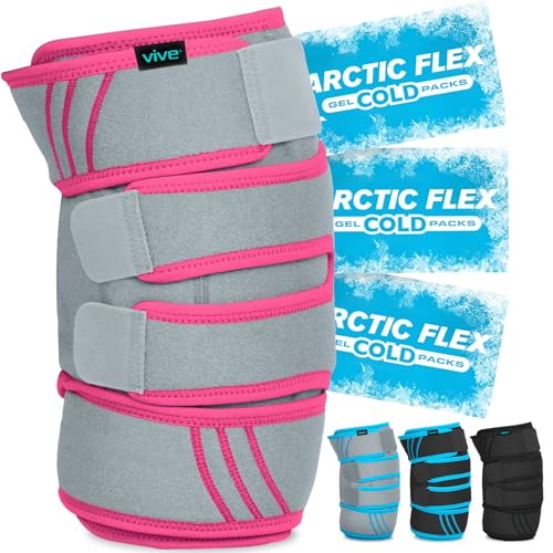 Vive Knee Ice Pack Wrap - Cold/Hot Gel Compression Brace for Pain Relief - color: Gray & Pink
