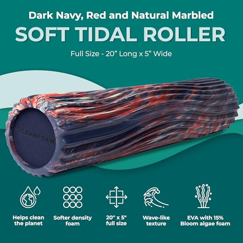 Oceanfoam Soft Tidal Roller - Soft Density Foam (Dark Navy, Red & Natural) - color: Dark Navy, Red & Natural Marbled