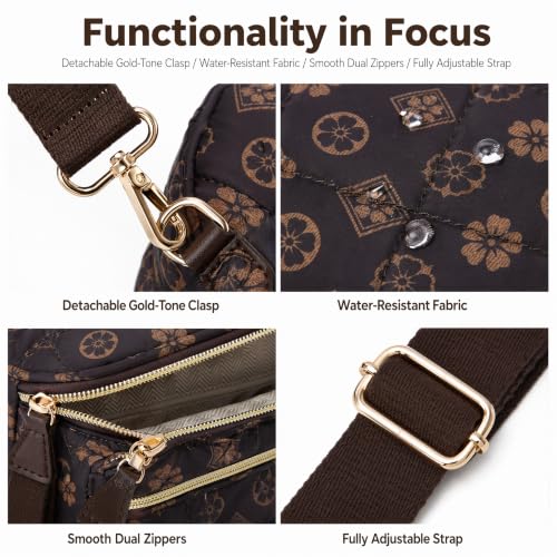 Makes Checkered Crossbody Bag Bum Bag for Women with Pouch - color: Puffer Coffee Flower