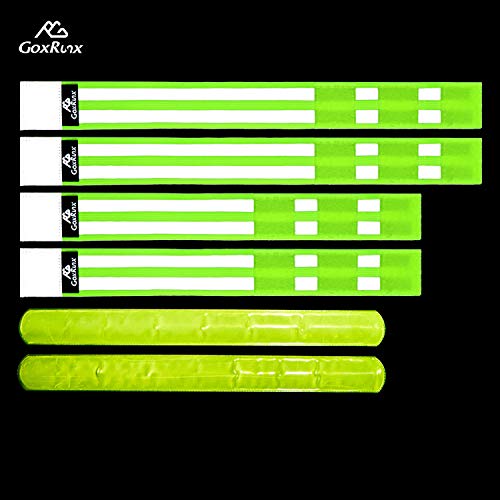 GoxRunx Reflective Bands Running Gear 6 Pack-Adjustable Reflective Armband Arm Wrist Ankle Leg Bands Reflectors -Reflective Tape Straps for Clothing Night Running Cycling Walking -Slap Bracelets - color: Green