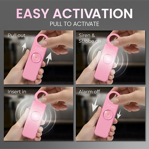 POM Pepper Spray & Personal Alarm Safety Kit – OC Self Defense Keychain Spray & Loud Emergency Alarm for Campus Safety, Women & Students - color: White x Pink, style: Keychain Model