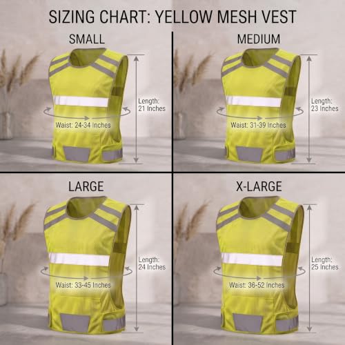 Mesh Safety Vest with Pocket & 2 Wrist Bands, High-Visibility Running Vest - color: Yellow, size: X-Large