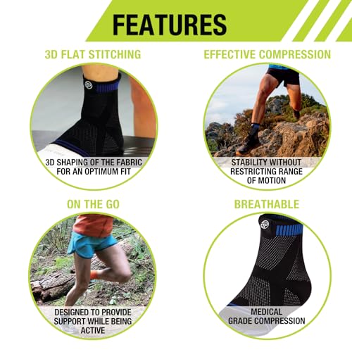 Pro-Tec Athletics 3D Flat Ankle Support, Custom Fit, Breathable Fabric, Multi-Directional Stretch for Support and Flexibility