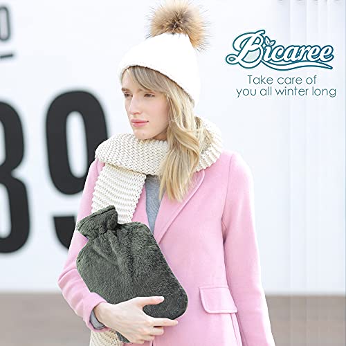 BICAREE Hot Water Bottle with Cover, 2L PVC Hot Water Bag for Neck, Shoulder Pain and Hand Feet Warmer, Menstrual Cramps, Hot Compress and Cold Therapy(Green) - style: Green