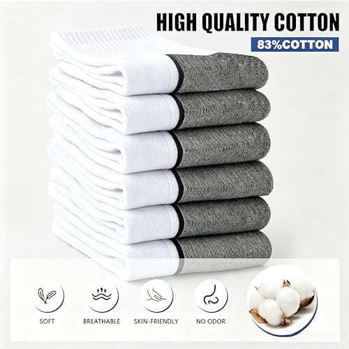 Ankle Compression Quarter Socks White Athletic Breathable Socks For Men - color: White(6 Pairs), size: 7-9